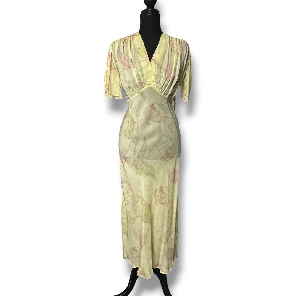 Vintage 90s Les Habitudes Sheer Silk Butterfly Maxi Slip Dress Grunge 30s Sz 2